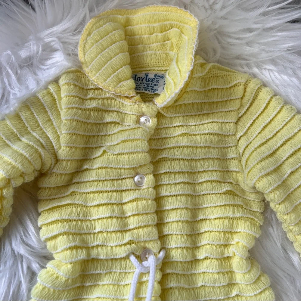 Dov Lee One Piece Knit Vintage Pom Detail Yellow Baby 0-6 Months Made in Japan